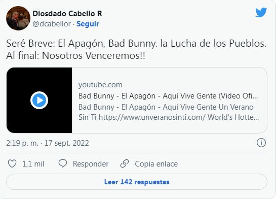 primer vicepresidente del Partido Socialista Unido de Venezuela (PSUV), comentó sobre la canción de bad bunny ''el apagón'' como reclamo en las realidades de puerto rico 