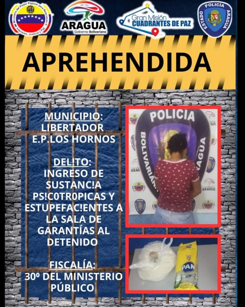 Ocultaba droga en un paquete de harina para dársela a su hijo preso elsiglo.com.ve